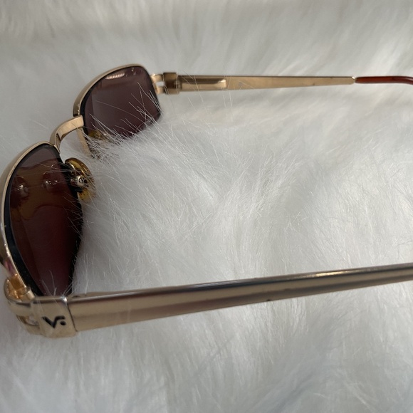 Rectangular Dark Brown Prescription Lens Sunglasses/Gold Tone Frame/Unisex/Case - Picture 6 of 16